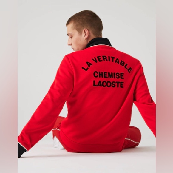 Lacoste Other - Lacoste mens S Small 3 red full zip contrast accent sport sweatshirt